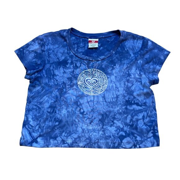 Y2K Roxy Girl Blue Tie-Dye Baby Tee Cropped USA Large - Picture 1 of 6
